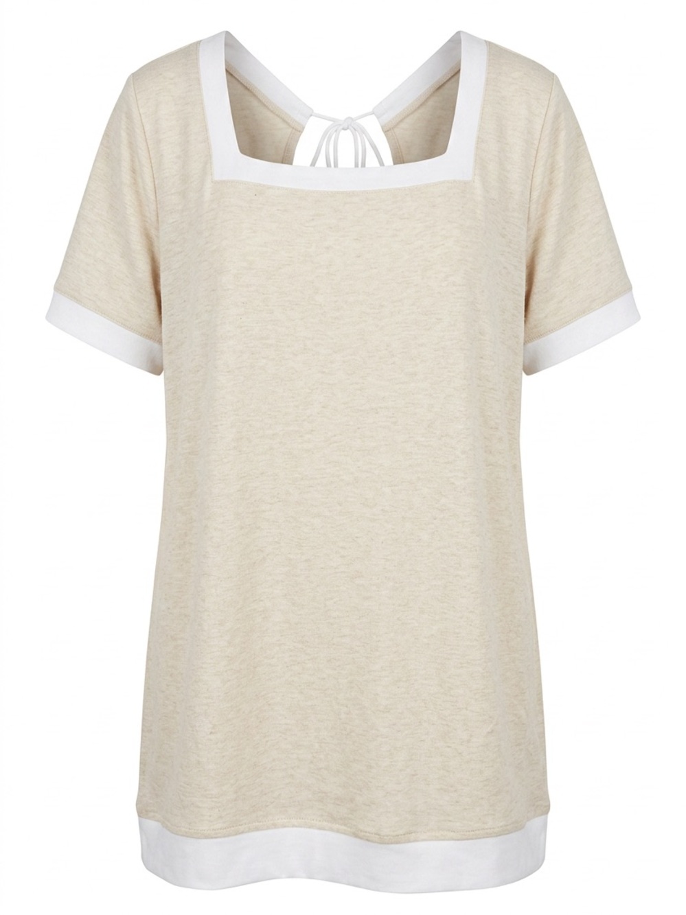 Sugarlips Cream Square-Neck Short Sleeve Top with White Trim